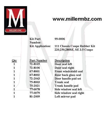 111 CHASSIS COUPE  RUBBER KIT
